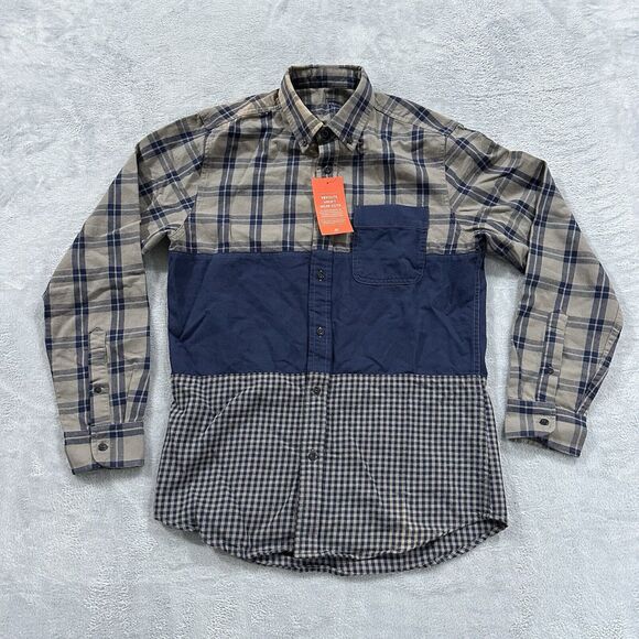 Jack‎ Threads Button Long Sleeve Flannel Shirt Men Medium Blue Beige Colorblock - Picture 1 of 8